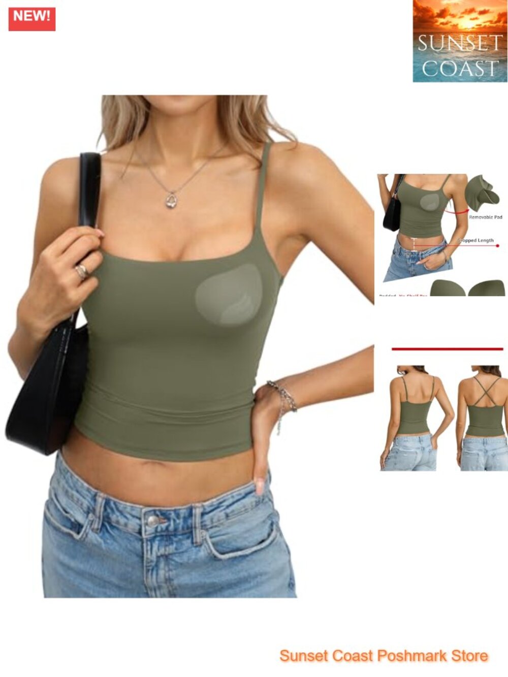 Women's Double Lined Padded Crop Cami Tank Top Built-in Bra Going Out Y2K